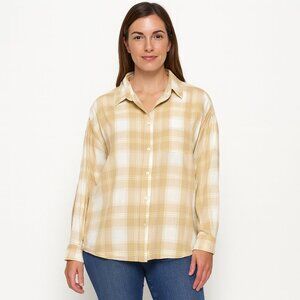 Levi's Cream Tan White Button Down Long Sleeve Shirt Blouse Size Small